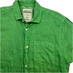 Heritage Men's 100% Linen Short Sleeve Button Down Shirt Green Size Small
